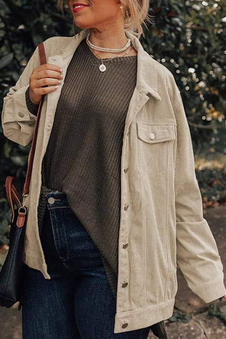 Khaki Plus Size Crochet Pattern Back Corduroy Jacket Khaki Plus Size Crochet Pattern Back Corduroy Jacket