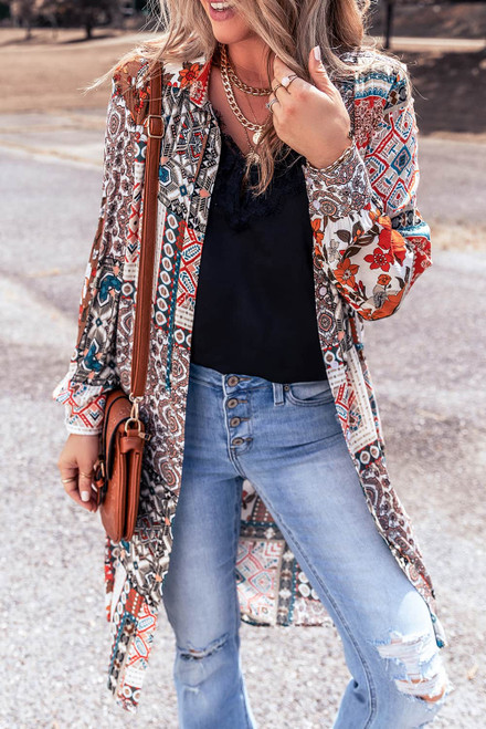 Multicolour Boho Mix Print Long Kimono