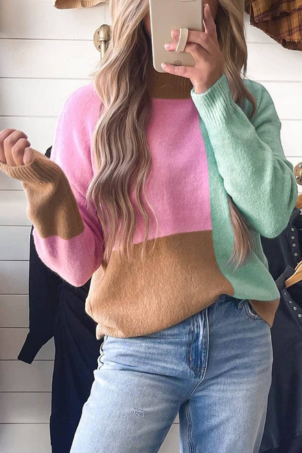 Multicolour Colorblock Mock Neck Ribbed Trim Sweater Multicolour Colorblock Mock Neck Ribbed Trim Sweater