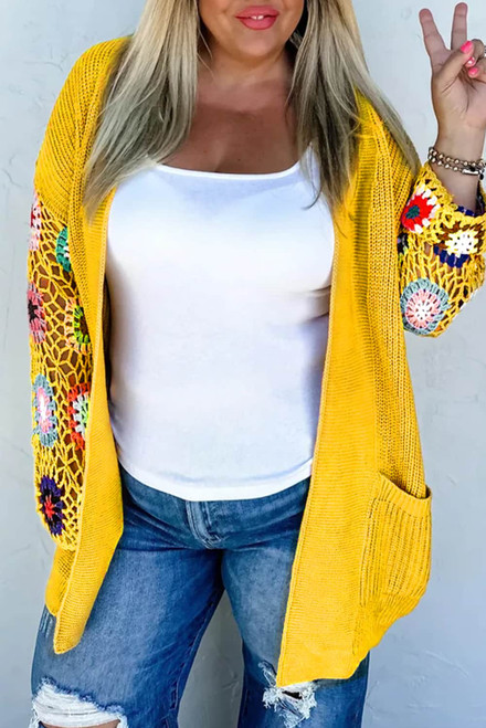 Ginger Plus Size Floral Crochet Sleeve Open Front Cardigan