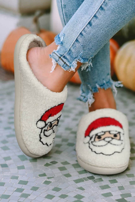 White Christmas Santa Clause Graphic Plush Slippers White Christmas Santa Clause Graphic Plush Slippers