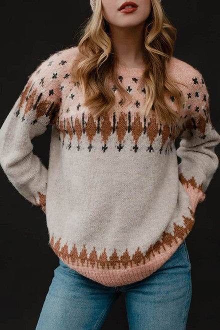 Multicolor Mixed Geometric Detail Raglan Sleeve Sweater Multicolor Mixed Geometric Detail Raglan Sleeve Sweater