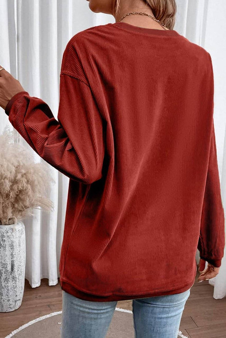 Racing Red Ribbed Corded Oversized Sweatshirt Racing Red Ribbed Corded Oversized Sweatshirt