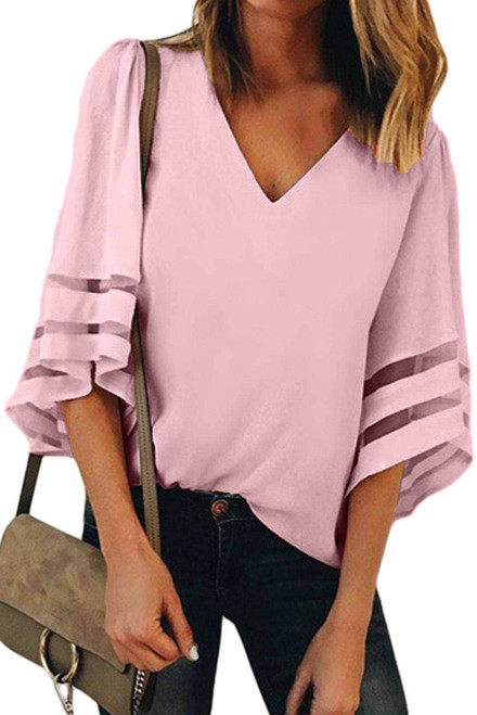 Flare Sleeve V Neck Loose Blouse