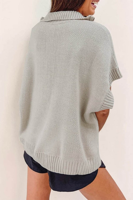 Light Grey Quarter Zip Short Batwing Sleeve Sweater Light Grey Quarter Zip Short Batwing Sleeve Sweater