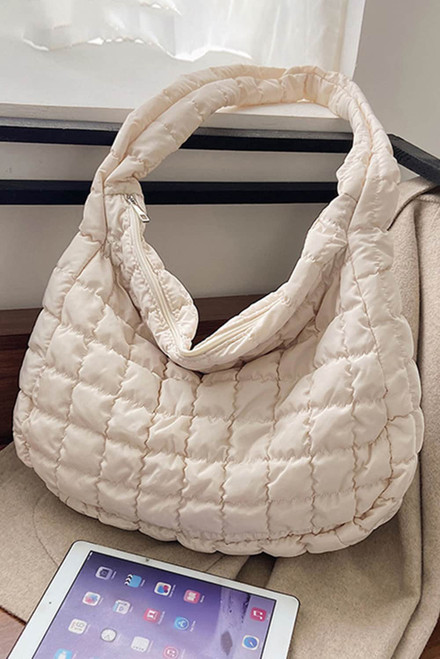 White Quilted Zipper Large Shoulder Bag White Quilted Zipper Large Shoulder Bag
