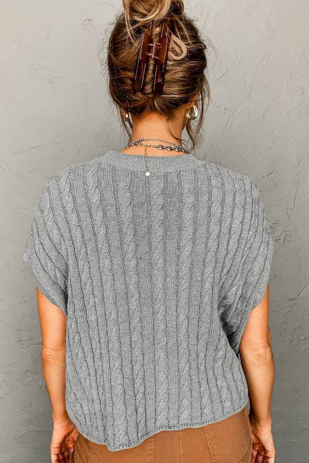 Gray Crew Neck Cable Knit Short Sleeve Sweater Gray Crew Neck Cable Knit Short Sleeve Sweater