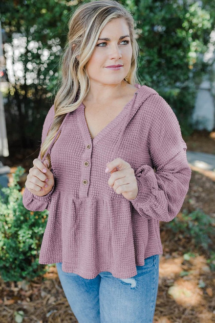 Plus Size Hooded Waffle Knit Top Plus Size Hooded Waffle Knit Top