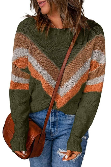 Multicolor Chevron Striped Drop Shoulder Sweater Multicolor Chevron Striped Drop Shoulder Sweater