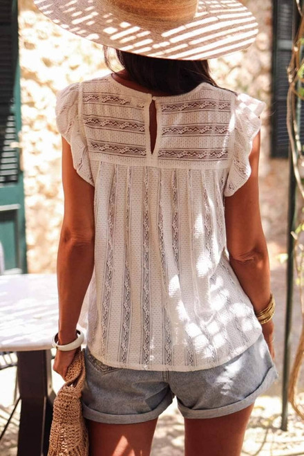 White Ruffled Lace Flowy Tank Top White Ruffled Lace Flowy Tank Top