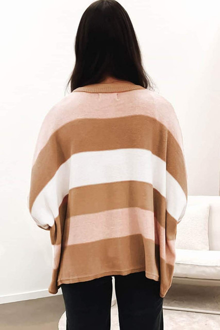 Multicolour Striped Knit Drop Shoulder Loose Sweater Multicolour Striped Knit Drop Shoulder Loose Sweater
