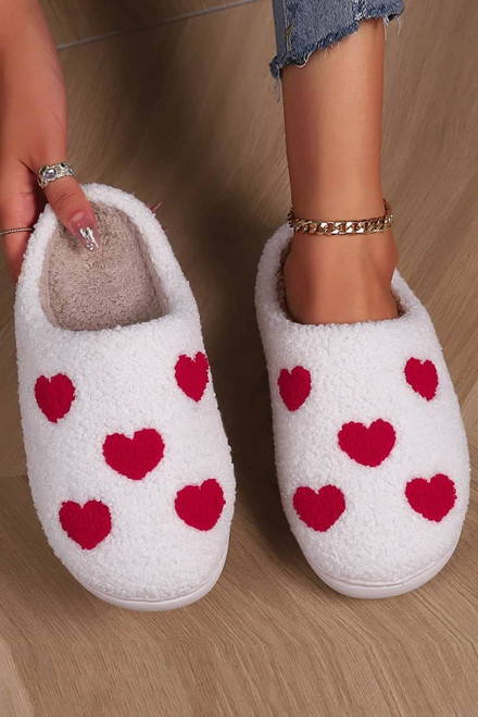 White Valentines Day Hearts Print Plush House Slippers White Valentines Day Hearts Print Plush House Slippers