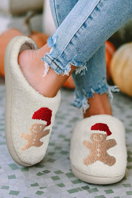 White Christmas Gingerbread Man Plush Home Slippers White Christmas Gingerbread Man Plush Home Slippers