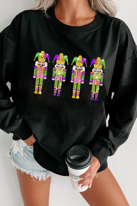 Black Glitter Mardi Gras Nutcracker Patch Sweatshirt | deals