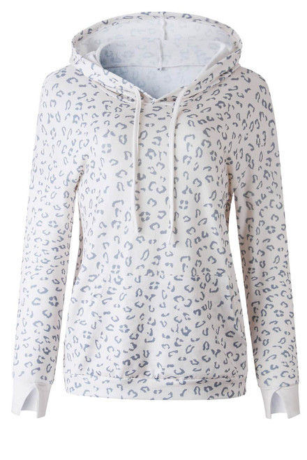 Printed Subtle Slit Plus Size Leopard Hoodie