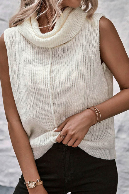 White Central Seam Cowl Neck Sweater Vest