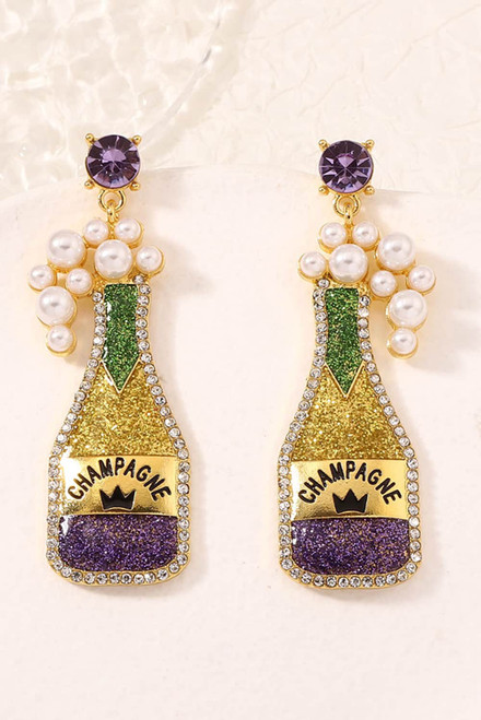 Yellow Pearl Rhinestone Carnival Bottle Shape Dangle Earrings