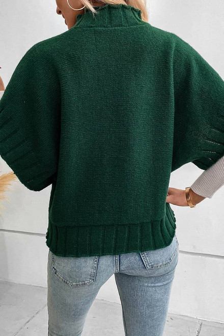 Blackish Green Mock Neck Batwing Short Sleeve Knit Sweater Blackish Green Mock Neck Batwing Short Sleeve Knit Sweater