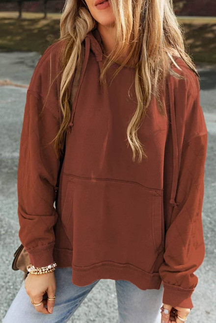 Chestnut Quilted Patchwork Exposed Seam Hoodie Chestnut Quilted Patchwork Exposed Seam Hoodie