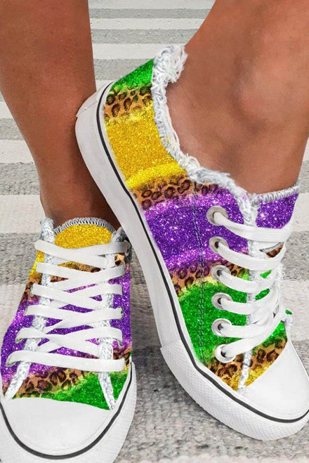 Multicolor Leopard Color Block Lace-up Canvas Shoes Multicolor Leopard Color Block Lace-up Canvas Shoes