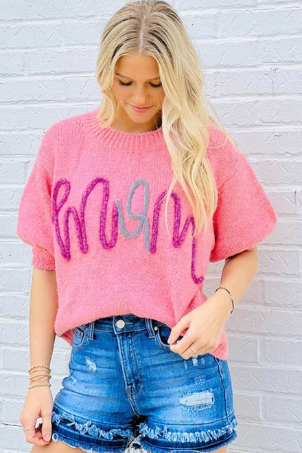 Bonbon Mom Tinsel Front Short Sleeve Sweater Bonbon Mom Tinsel Front Short Sleeve Sweater