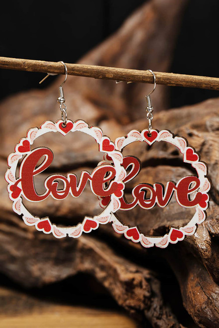 Red Hollowed Love Pendant Valentines Day Earrings Red Hollowed Love Pendant Valentines Day Earrings