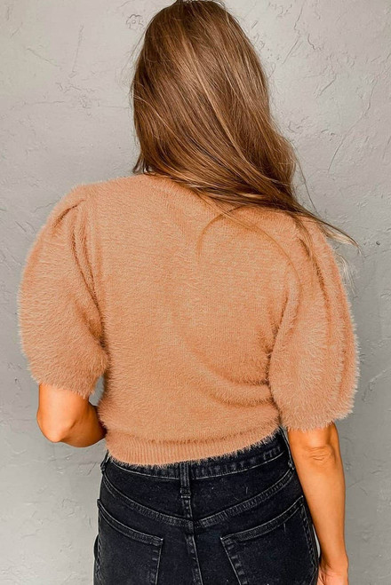Light French Beige Fuzzy Short Sleeve Sweater Light French Beige Fuzzy Short Sleeve Sweater