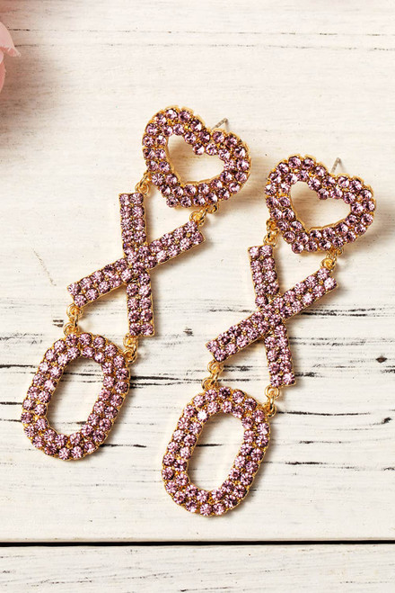 Bright Pink Valentine Heart XOXO Rhinestone Earrings Bright Pink Valentine Heart XOXO Rhinestone Earrings
