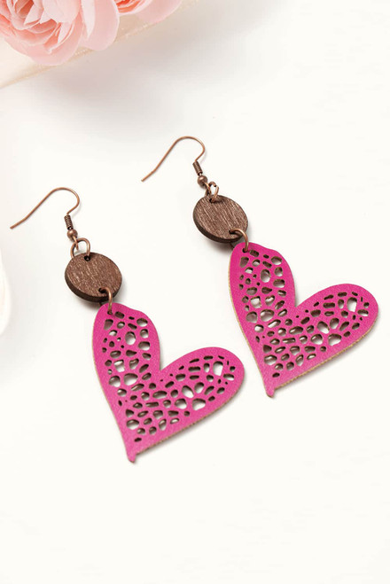 Rose Red Valentine Hollow-out Love Heart Dangle Earrings Rose Red Valentine Hollow-out Love Heart Dangle Earrings