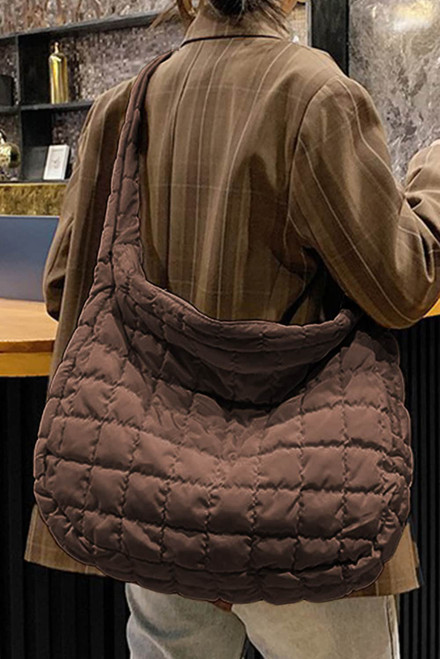 Coffee Quilted Zipper Large Shoulder Bag Coffee Quilted Zipper Large Shoulder Bag