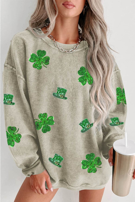 Green St. Patrick Sequined Graphic Corded Sweatshirt