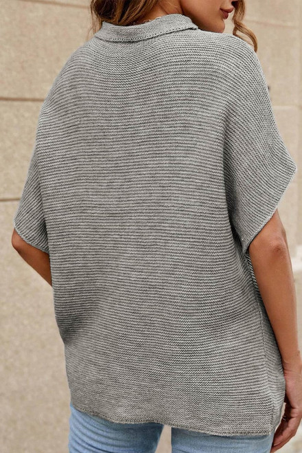 Medium Grey High Neck Short Bat Sleeve Sweater Medium Grey High Neck Short Bat Sleeve Sweater