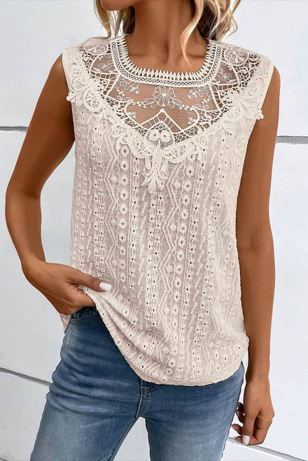 Apricot Guipure Lace Crochet Keyhole Back Tank Top Apricot Guipure Lace Crochet Keyhole Back Tank Top