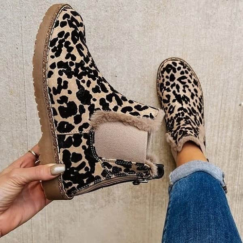 Leisure Warm Leopard Print Suede Boots Women