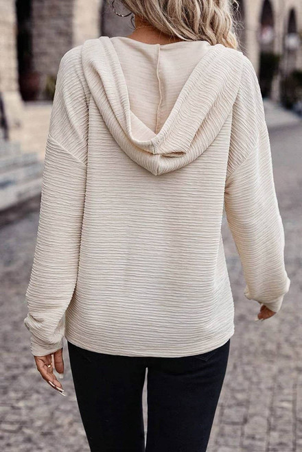 Apricot Solid Textured Drawstring Henley Hoodie Apricot Solid Textured Drawstring Henley Hoodie