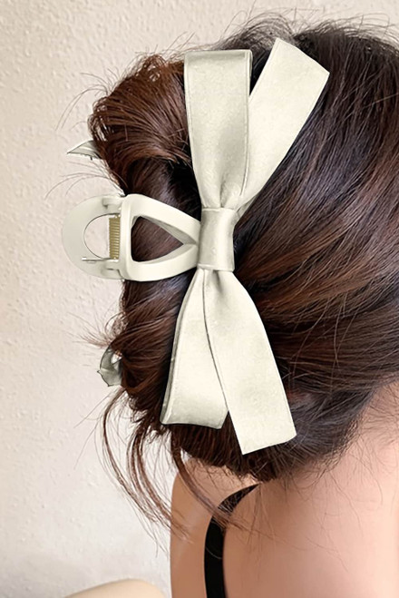 White Bow Decor Large Hair Claw Clip White Bow Decor Large Hair Claw Clip