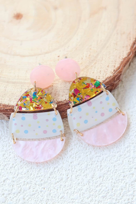 Pink Cute Printed Easter Egg Shape Drop Earrings