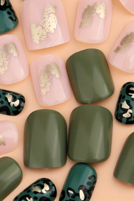 Blackish Green Fashion Foil Detail Nail Sticker Set