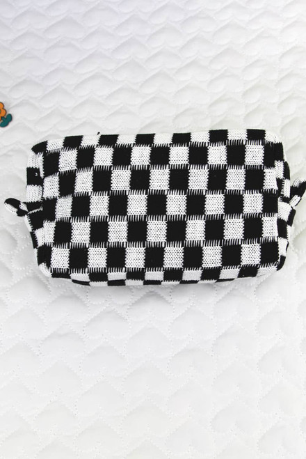 Black Checkered Knitted Zipper Makeup Bag Black Checkered Knitted Zipper Makeup Bag
