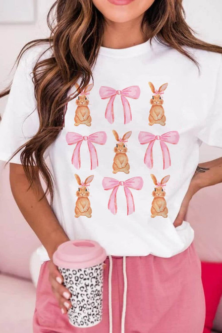White Rabbit Bow Knot Print Crew Neck T Shirt White Rabbit Bow Knot Print Crew Neck T Shirt