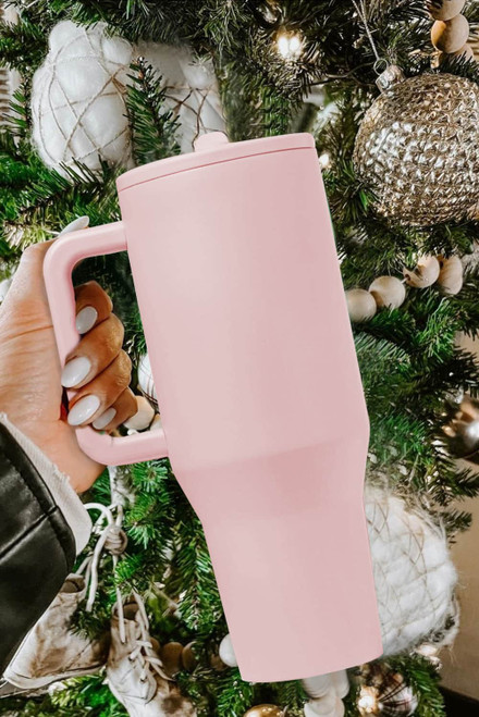 Light Pink Frosted Stainless Handle Large Vacuum Cup with Straw 40oz