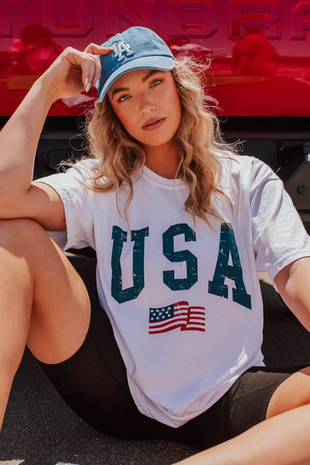 White USA Flag Graphic Oversized Tee White USA Flag Graphic Oversized Tee