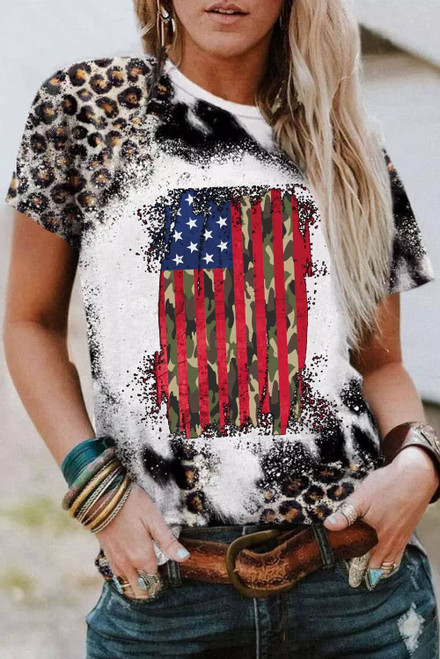 Leopard Vintage American Flag Graphic T Shirt Leopard Vintage American Flag Graphic T Shirt