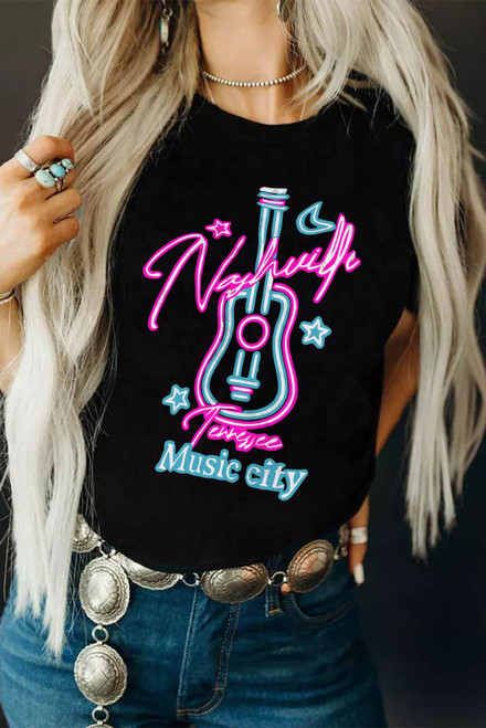 Black Music City Guitar Graphic T Shirt