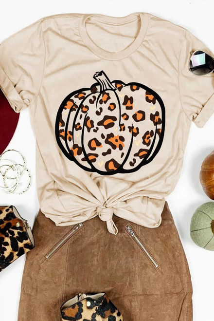 Khaki Leopard Pumpkin Graphic T Shirt