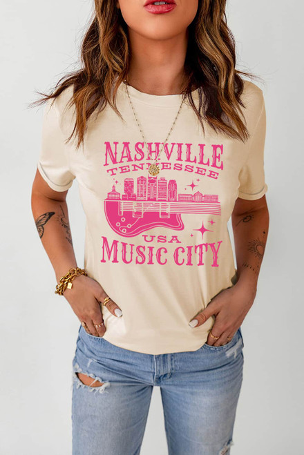 Khaki Nashville Tennessee USA Music City Graphic Tee