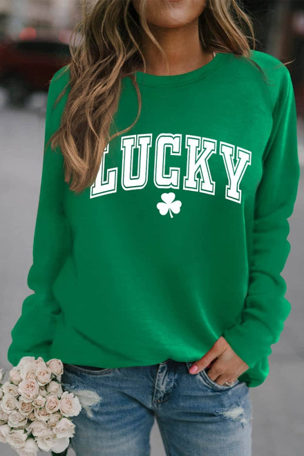 Green St. Patricks LUCKY Clover Print Raglan Sleeve Sweatshirt Green St. Patricks LUCKY Clover Print Raglan Sleeve Sweatshirt
