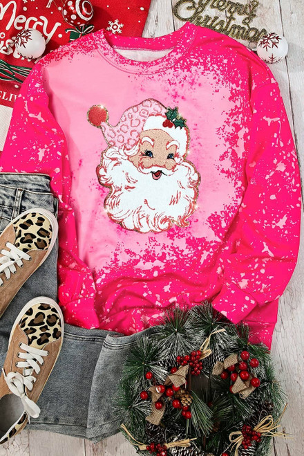 Rose Christmas Santa Claus Tie Dye Print Pullover Sweatshirt Rose Christmas Santa Claus Tie Dye Print Pullover Sweatshirt