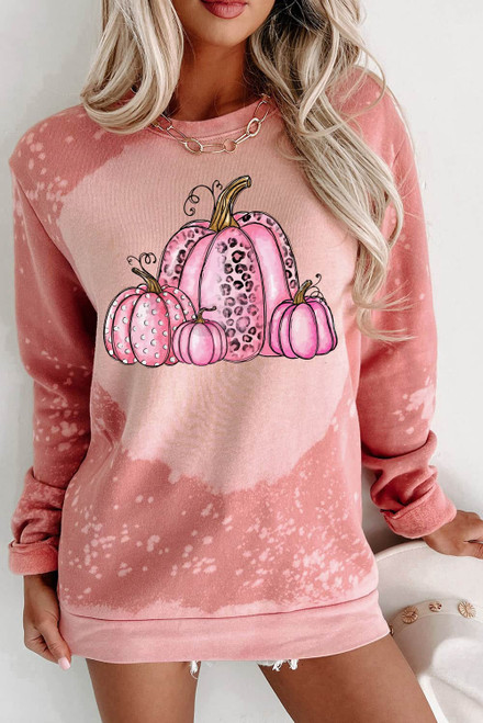 Pink Pumpkin Graphic Bleached Tie Dye Sweatshirt