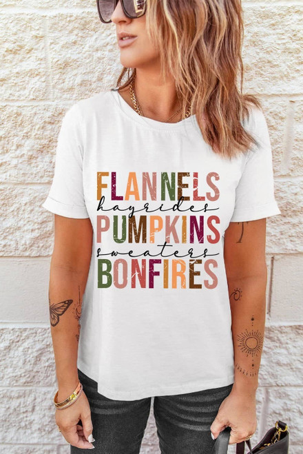White FLANNELS PUMPKINS BONFIRES Crewneck Graphic Tee White FLANNELS PUMPKINS BONFIRES Crewneck Graphic Tee